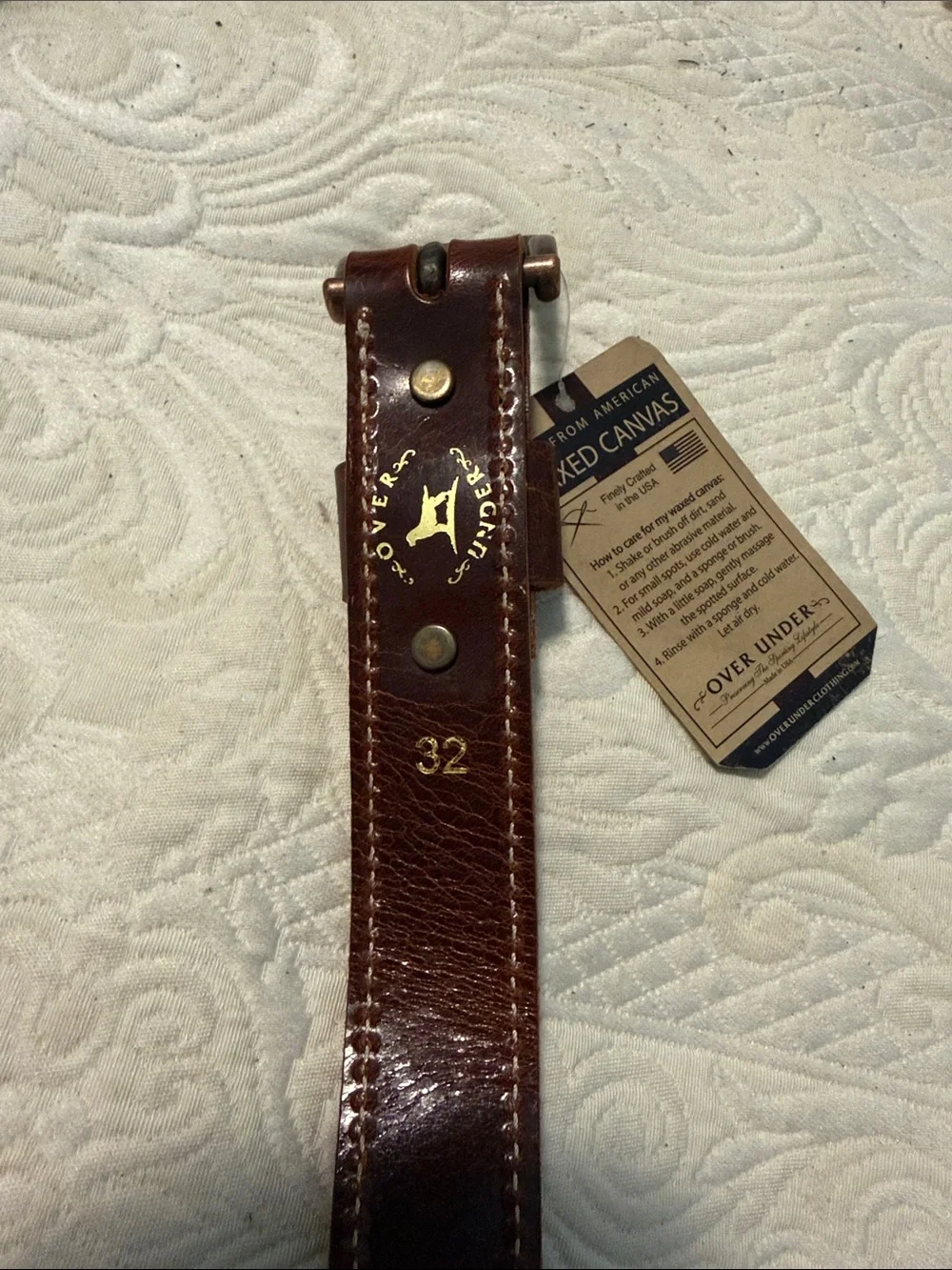 Over Under Men’s Waxed Canvas Belt with Brown Leather Trim